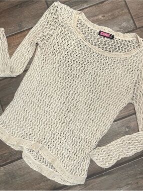 Say What? Cream Open-Knit Scoop Neck Sweater